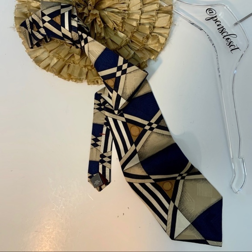 Conte di Milano Blue Tan Black Italian  Silk Tie